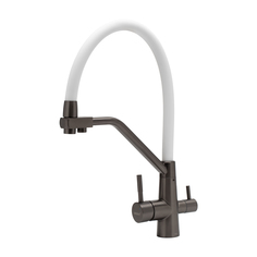 Смеситель Dika lan B404918 для кухни с питьевым краном оружейная сталь, белый Dikalan