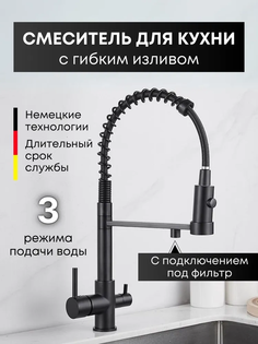 Смеситель для кухни с подключением под фильтр Loid Profusion Black черный