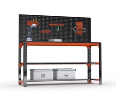 Стол металлический Metalex серия KIT 750х1400х600 + две полки + перфопанель с комплектом а