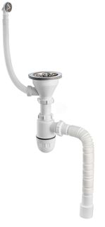 Сифон для мойки BAU Dream с нержавеющей чашкой 114 мм, круглым переливом, с гофротрубой Bauedge