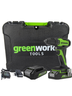 Шуруповерт аккумуляторный Grenworks GD24DD35K2 24v, с 1х АКБ 2А/ч и ЗУ в кейсе 3704007 Greenworks