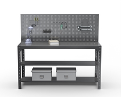 Стол металлический Metalex серия KIT 750х1400х600 + две полки + перфопанель (серый)