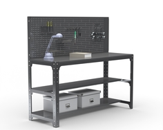 Стол металлический Metalex серия KIT 750х1500х600 + две полки + перфопанель (серый)