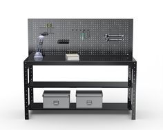 Стол металлический Metalex серия KIT 750х1100х500 + две полки + перфопанель (черный)