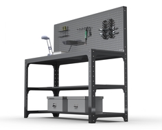 Стол металлический Metalex серия KIT 750х1200х500 + две полки + перфопанель (серый)