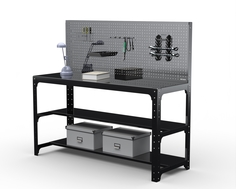 Стол металлический Metalex серия KIT 750х1100х600 + две полки + перфопанель (черный)