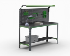 Стол металлический Metalex серия KIT 750х1500х600, 1 полка + перфопанель с комп. освещения