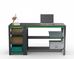 Стол металлический Metalex серия KIT 750х1600х400 с боковыми полками (серо-зеленый)