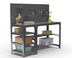 Стол металлический Metalex 201406 KIT 750х1200х400 с боковыми полками, перфопанелью серый