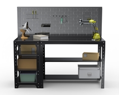 Стол металлический Metalex 201572 KIT 750х1400х500 с боковыми полками, перфопанелью черный