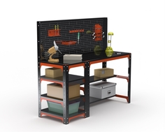 Стол металлический Metalex 201245 KIT 750х1400х400 с боковыми полками, перфопанелью