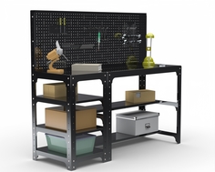 Стол металлический Metalex 201568 KIT 750х1200х400 с боковыми полками, перфопанелью черный