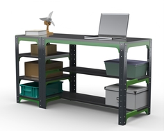 Стол металлический Metalex серия KIT 750х1400х500 с боковыми полками (серо-зеленый)