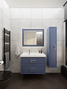 Тумба под раковину La Fenice Cubo Twin Blu Grigio 100 см синяя матовая FNC-01-CUB-BG-100-2