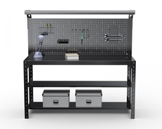 Стол металлический Metalex серия KIT 750х1400х400 2 полки + перф. с комп. освещ, черный