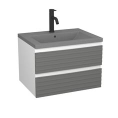 Тумба Bau Stil Loft grey brushed, раковина BAU Stil 58, смеситель Dream Black, черный Bauedge