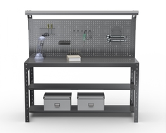 Стол металлический Metalex серия KIT 750х1400х600 2 полки + перф. с комп. освещ, серый