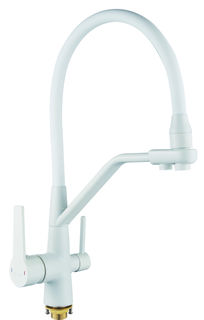 Смеситель для кухни Raisberg с белым гибким изливом и фильтром, хром R603CK
