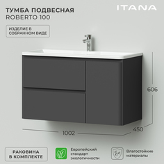 Тумба с раковиной подвесная Итана Roberto 2Я 1С 100 1002х450х606 Графит