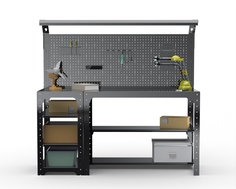 Стол металлический Metalex серия KIT 750х1400х600 с бок. полк, перф. и освещ, черный