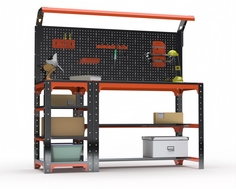 Стол металлический Metalex серия KIT 750х1200х500 с боковыми полками, черно-оранжевый