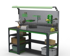 Стол металлический Metalex серия KIT 750х1200х400 с боковыми полками, серо-зеленый