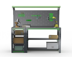 Стол металлический Metalex серия KIT 750х1400х500 с боковыми полками, серо-зеленый
