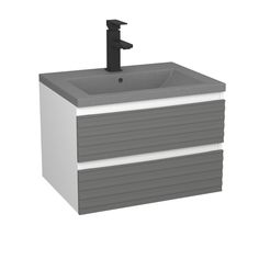 Тумба Bau Stil Loft grey brushed, раковина BAU Stil 58, смеситель Hotel Black, черный Bauedge