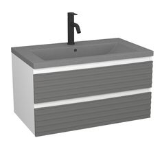 Тумба Bau Stil Loft grey brushed, раковина BAU Stil 75, смеситель Dream Black, черный Bauedge