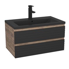 Тумба Bau Stil Loft black brushed, раковина BAU Stil 75, смеситель Hotel Black, черный Bauedge