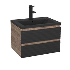 Тумба Bau Stil Loft black brushed, раковина BAU Stil 58, смеситель Hotel Black, черный Bauedge