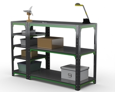 Стол-верстак Metalex серия KIT 950х1500х600 (с бок. полками) (серо-зеленый)