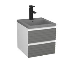 Тумба Bau Stil Loft grey brushed, раковина BAU Stil 40, смеситель Hotel Black, черный Bauedge