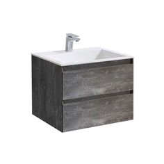 Тумба Vincea Luka 600 подвесная, 2 выкатных ящика soft-close, G.Stone с умывальником VCB-1