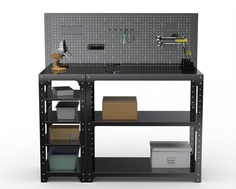 Стол-верстак Metalex серия KIT 950х1800х400 с бок. полками, перфопанелью, черный