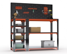 Стол-верстак Metalex серия KIT 950х1000х600 с бок. полками, перфопанелью, оранжево-черный