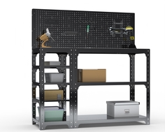 Стол-верстак Metalex серия KIT 950х1200х400 с бок. полками, перфопанелью, черный