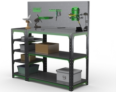 Стол-верстак Metalex 204093 KIT 950х1200х500 с бок. полками, перфопанелью, серо-зеленый