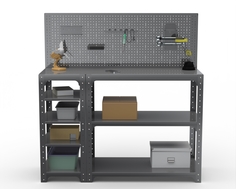 Стол-верстак Metalex серия KIT 950х1600х400 с бок. полками, перфопанелью, серый