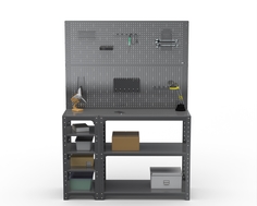 Стол-верстак Metalex 205063 KIT 950х1600х600 с бок.полками, двумя панелями, серый