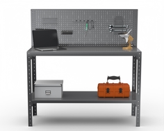 Стол-верстак Metalex серия KIT 950х1600х400 (одна полка) + перфопанель, серый