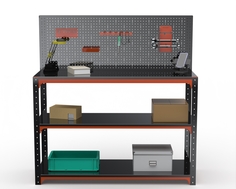 Стол-верстак Metalex 204653 KIT 950х1700х600, две полки + перфопанель, оранжево-черный
