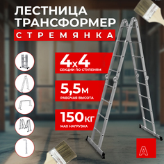 Лестница трансформер стремянка Альпина 4х4, ступень 28мм 28404 Alpina