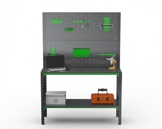 Стол-верстак Metalex серия KIT 950х1600х400 (одна полка) + 2 перфопанель, серо-зеленый