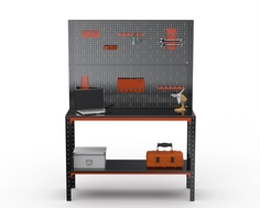 Стол-верстак Metalex серия KIT 950х1100х400 (одна полка) + 2 перфопанель, оранжево-черный