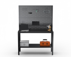 Стол-верстак Metalex серия KIT 950х1400х500 (одна полка) + 2 перфопанель, черный