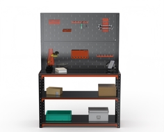 Стол-верстак Metalex 204685 KIT 950х1300х400, две полки + 2 перфопанель, оранжево-черный