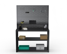 Стол-верстак Metalex серия KIT 950х1500х500 (две полки) + 2 перфопанель, черный