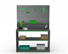 Стол-верстак Metalex 204238 KIT 950х1300х600, две полки + 2 перфопанель, серо-зеленый