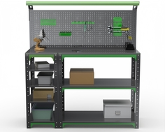 Стол-верстак Metalex 204294 KIT 950х1500х500 с бок. полками, перфопанелью и комп.освещения